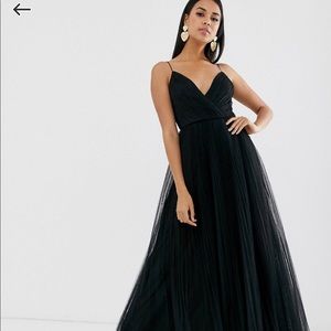 ASOS Black Tulle Pleated Dress